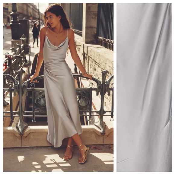 Zara Dresses & Skirts - NWT. Zara Silver Satin Effect Slip Midi Dress. Size M.